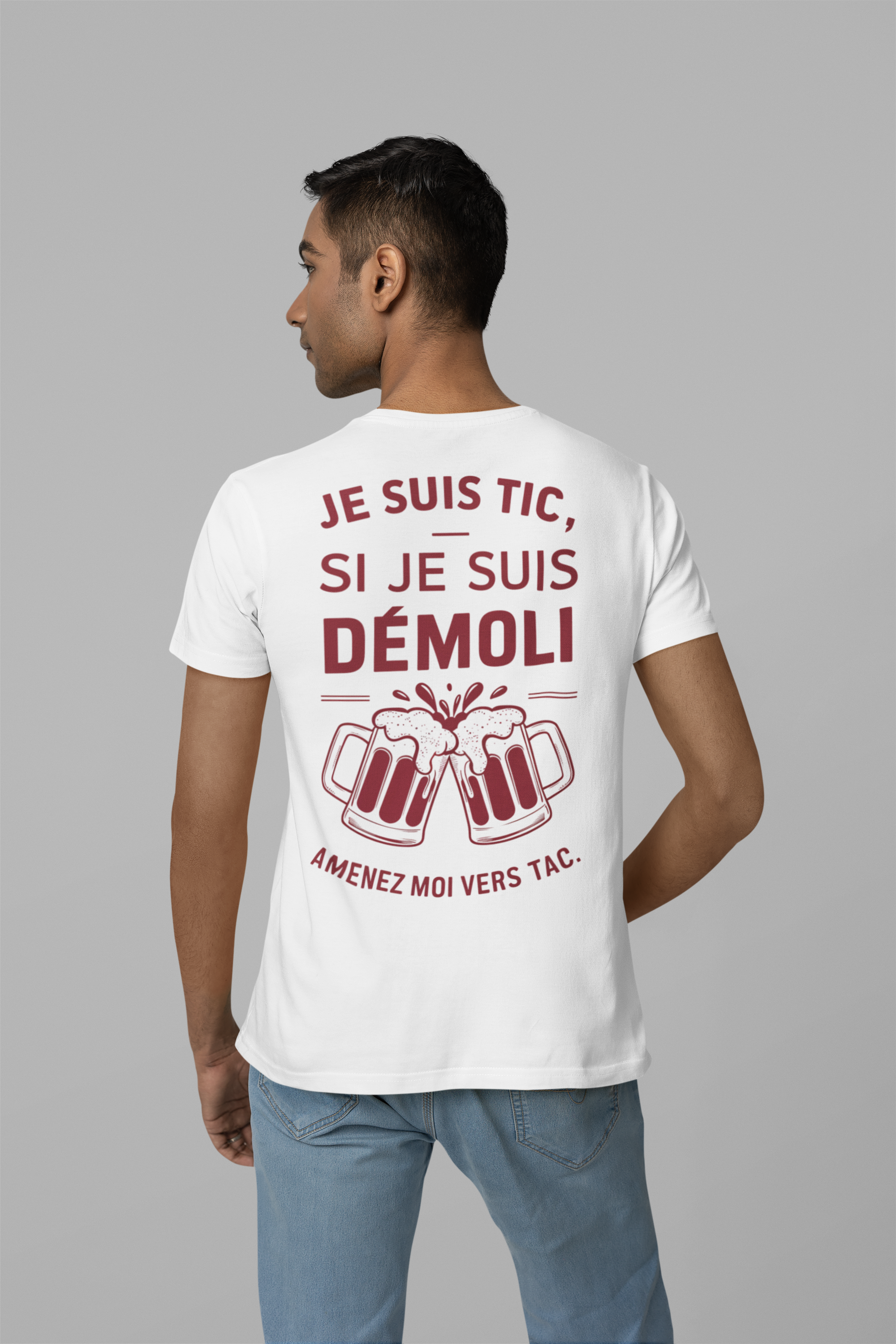 T-SHIRT COL ROND UNISEXE DOS  (JE SUIS DÉMOLI)